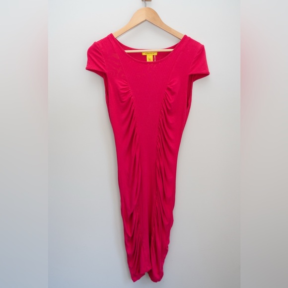 Catherine Malandrino Favorites Hot Pink Ruched Bodycon Midi Dress - Picture 2 of 9